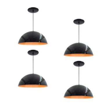Imagem de Kit 4 Luminária Pendente Meia Lua 40cm Com Interior Laranja Fiação 110