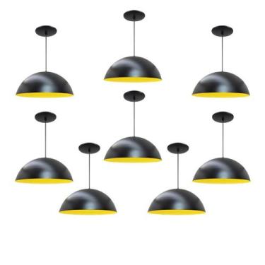 Imagem de Kit 8 Luminária Pendente Meia Lua 40cm Interior Amarelo Com Fiação 110