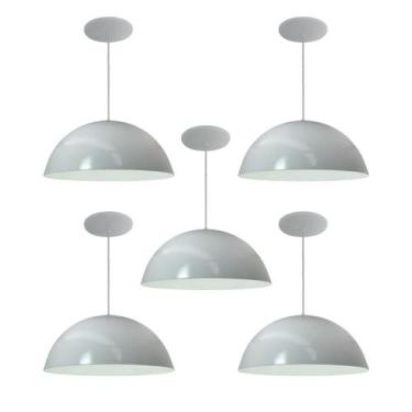 Imagem de Kit 5 Luminária Pendente Meia Lua 50cm Interior Branco Brilho Com Fiaç