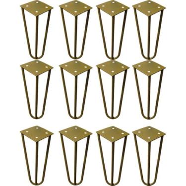 Imagem de Kit 12 Pés de Metal 15 CM Hairpin Legs Mesas de Centro Puffs Dourado G41