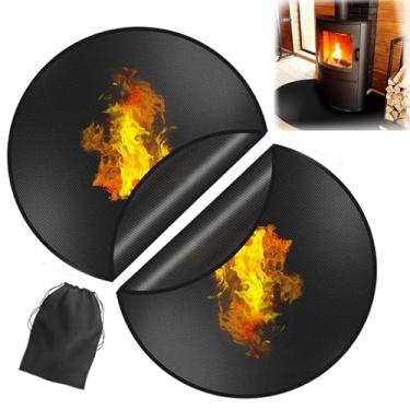 Imagem de 星姿 Tapete portátil redondo à prova de fogo com bolsa de armazenamento, protetor de piso espesso para lareira, tapete de óleo lavável ao ar livre, 91/119 cm, tapetes reutilizáveis de proteção de deck