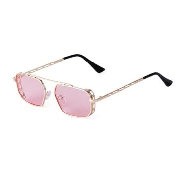 Imagem de Moda Vintage Retângulo Steam Punk Óculos de Sol Homens Mulheres Retro Lente Vermelha Óculos de Sol Masculino, C4, Tamanho Único