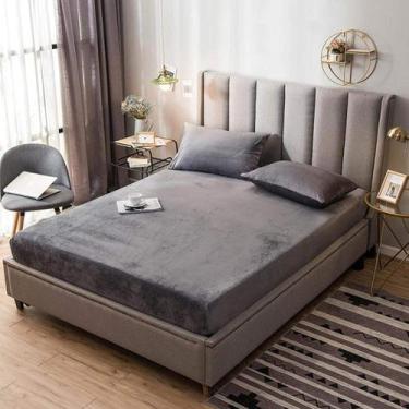 Imagem de Capa de Colchão Casal Ziper Suede Protetor 1,90x1,40x30cm - Fama, Cinz