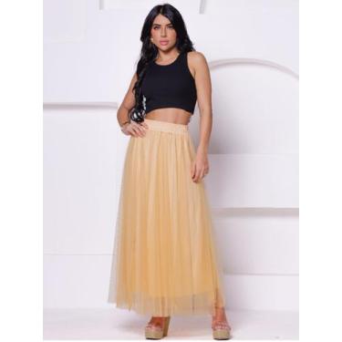 Imagem de Saia Tule Mídi Longa Forrada Lisa Moda Modesta Evangélica - Yasmim Mod