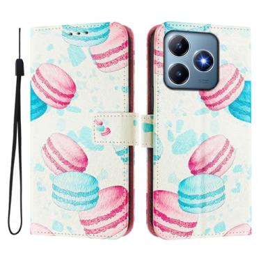 Imagem de Capa carteira para Realme C61 4G, 3 compartimentos para cartão, 1 compartimento para dinheiro, capa flip de couro PU com padrão fofo, capa com fivela magnética à prova de choque, compatível com sem