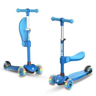 Imagem de Gotrax KS3 Kids Kick Scooter, rodas iluminadas por LED, guidão de altura ajustável e assento removível, deck antiderrapante inclinado para dirigir e alargar, scooter de 3 rodas para crianças de 2 a 8 anos e até 45 kg (azul)