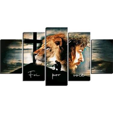 Imagem de Quadro Decorativo Mosaico Jesus Leao De Juda Foi Por Você Cristo Relig