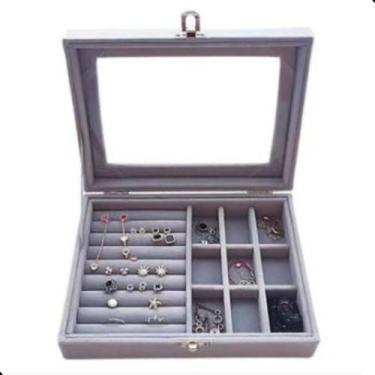 Imagem de Maleta Organizadora Porta Joias Acrílico Camurça Luxo - GN,  Cinza