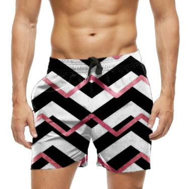 Imagem de Short Praia Shorts Banho Bermuda Verão Xadrez Zig Zag Listras Rosa 584