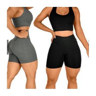 Imagem de Conjunto Short Curto Cós alto e Top Sem Bojo Conjunto Fitness Academia
