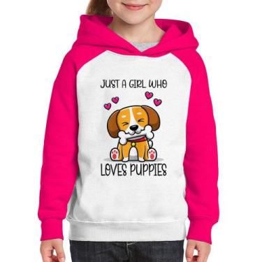 Imagem de Moletom Infantil Just A Girl Who Loves Puppies - Foca na Moda, Branco,
