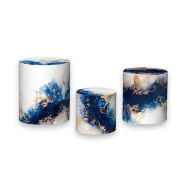 Imagem de Trio De Capa Cilindro - Efeito Marmorizado Azul e Branco 060 - Via Cor