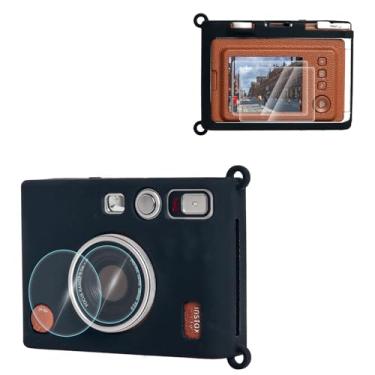 Imagem de VOVMOEYA Capa de silicone e protetor de tela de vidro temperado e lente PET Flim para Fujifilm Instax Mini Evo. Acessórios para Fuji Instax Mini Evo, sem câmera, preto