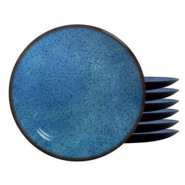 Imagem de Jogo De Pratos Sobremesa Cerâmica Kit 6 Peças 20cm Egito Alleanza Azul