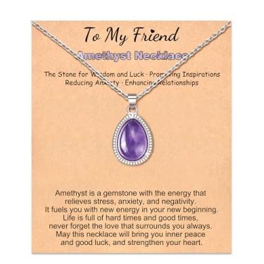 Imagem de Tarsus Colar com pingente de cristal para mulheres adolescentes, pedra da lua, ametista, joias modernas, presentes para Dia dos Namorados, aniversário, Natal, average, Aço inoxidável, Ametista