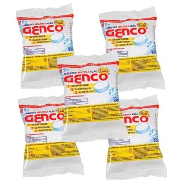 Imagem de Kit 5 Pedras De Cloro Genco 3 Em 1 Para Piscinas C/200g Cada - Genco T