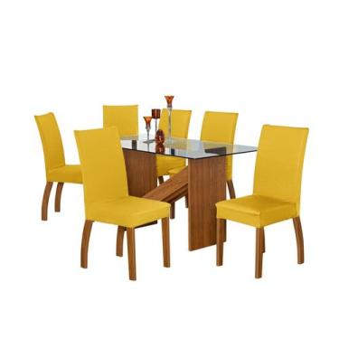 Imagem de Capa Pra Cadeira Jantar Para Mesa 6 Lugares Malha Gel Amarelo - FLoren