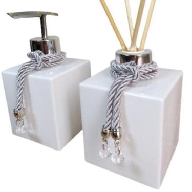 Imagem de Kit Para Lavabo Aromatizador Difusor Porta Sabonete Líquido Saboneteir