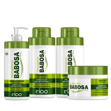 Imagem de Kit Eico Tratamento Babosa Shampoo Condicionador 450ml Máscara Hidrata