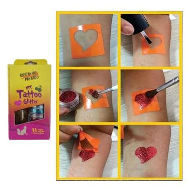 Imagem de Kit Tatuagem Festa Infantil Tattoo Glitter Rostinho Pintado