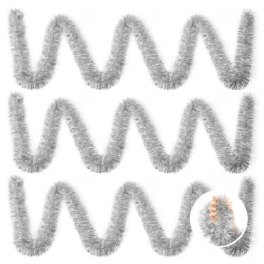 Imagem de LITLANDSTAR 3 Peças 59 Pés Guirlanda de Enfeites de Papel Alumínio de Natal, Guirlanda de Enfeites Metálicos Brilhantes, Decorações Penduradas para Árvore de Natal, Suprimentos par (Prata, Prata)