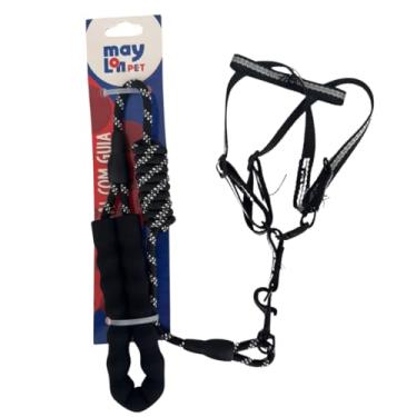 Imagem de Peitoral Com Guia Com Reforço Alca Cao Gato Pet Importada (Preto)