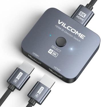 Imagem de vilcome Switch Hdmi 2.1, Ultra Hd 8K Hdmi Switcher Splitter 2 Em 1 Saída, Switcher Hdmi Bidirecional Suporta 4K @ 120 Hz, 8K @ 60 Hz, Switch Hdmi de Alumínio para Ps5/4, Xbox, Roku, Apple Tv, Fire Sti
