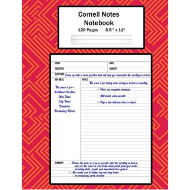 Imagem de Cornell Notes Notebook: Note Taking System, For Students, Writers, Meetings, Lectures Large Size 8.5 x 11 (21.59 x 27.94 cm), Durable Matte Orange Line Art Cover Design, 120 Pages