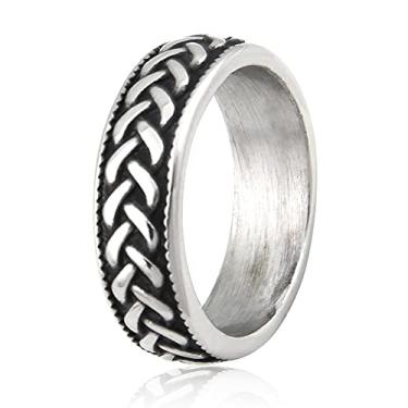 Imagem de BAVIPOWER Anel de nó celta viking eternidade amor amizade aço inoxidável Triquetra Claddagh joia para homens e mulheres, Metal, n