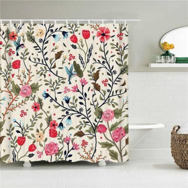 Imagem de Cortinas de banheiro Flores folhas Planta Impressão Cortinas de chuveiro Com 12 ganchos Decoração para casa Tecido impermeável Tela de banho, 2138M, L210xA180cm