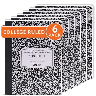 Imagem de EPI Caderno de composição pautado universitário, 100 folhas (200 páginas), pacote com 6, cadernos de mármore preto com capa dura