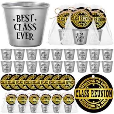 Imagem de Roshtia 30 conjuntos de lembrancinhas de reunião de classe 42,5 g copos de aço inoxidável copos de metal a granel cartões de reunião de classe felicidade reunião de classe presente para reunião de