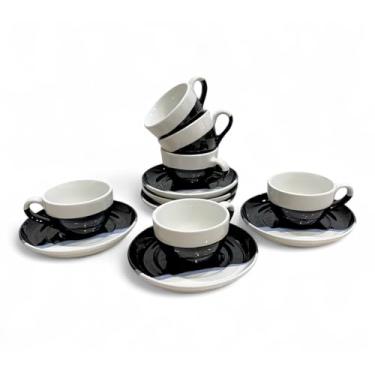 Imagem de Conjunto de 6 xícaras de café expresso com pires, mini xícaras de café expresso de cerâmica, conjunto de 6 xícaras de café expresso, conjunto de canecas de café para latte, macchiato, Demitasse para