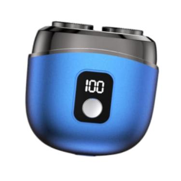 Imagem de harayaa Barbeador elétrico Máquina de barbear barba pequena à prova d'água 5W recarregável sem fio bolso navalha aparador de barba para viagens ao ar livre, Azul