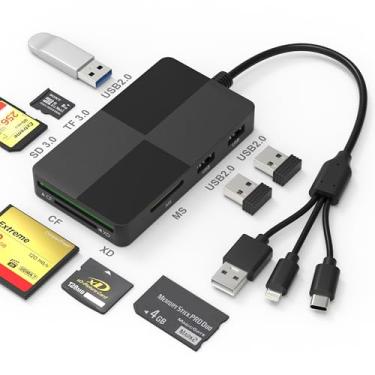 Imagem de Adaptador Memory Stick Pro Duo para iPhone/USB C/PC – Leitor de cartão de imagem 8 em 1 SD/TF/CF/MS/XD e 3 USB 2.0, leitor de cartão de memória USB C Lightning OTG adaptador Memory Stick Pro Duo