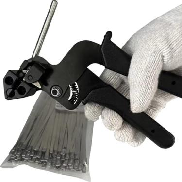 Imagem de KGZDFOO Pistola de Braçadeira de Cabo, Ferramenta de Embalagem de Prendedor de Braçadeira de Aço Inoxidável, Ferramenta de Braçadeira de Metal de Aço Inoxidável com Travamento Automático, Braçadeira D