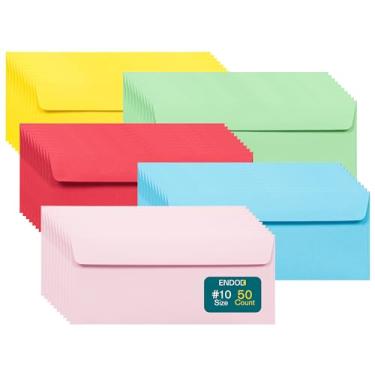 Imagem de Envelopes multicoloridos #10, pacote com 50, envelopes coloridos tamanho carta 10 x 23 cm, envelopes de negócios para cartões, convites, férias, cartões postais, presentes, papel de 14,5 kg, envelopes