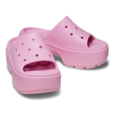 Imagem de Crocs Sandália feminina unissex Stomp Slide, Tweed rosa, 40