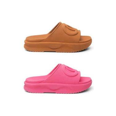 Imagem de Kit 2 Pares Chinelo Feminino Slide Papete Plataforma Confortavel - Rev