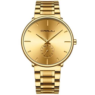 Imagem de FIZILI Relógios masculinos ultrafinos minimalistas à prova d'água - relógio de pulso moderno unissex com pulseira de aço inoxidável - ponteiros pretos, Dourado, Minimalista