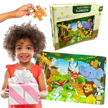 Imagem de Quebra-Cabeça Infantil em MDF 30 Peças Grandes 43x28cm Resistentes Seguras Desenvolvimento Coordenação Motora Raciocinio Brinquedo Educativo Escolar Creches Aprendizado interativo (Floresta)