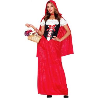 Imagem de Fantasia Feminina Adulta Chapeuzinho Vermelho Super Luxo Completa Vestido Longo Com Corselet e Capa de Veludo (P 38-40)