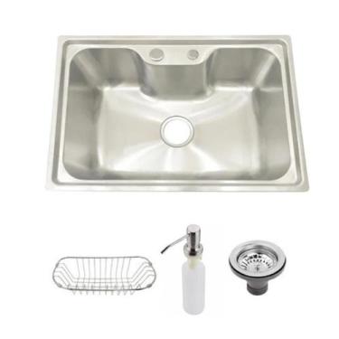 Imagem de Cuba Pia Gourmet Aço Inox 201 Para Cozinha Belcca 70x45cm Kit Completo