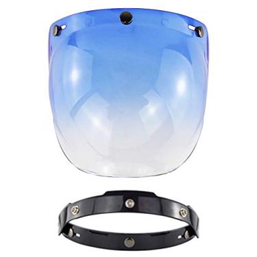 Imagem de Viseira de Capacete de Motocicleta, Configuração de Lente de Bolhas de Bolha à Prova de para Todos Os Capacetes de Três Botões para Os Capacetes (BLUE)