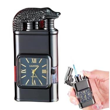 Imagem de Isqueiro Vintage com Relógio de Quartzo, Chama a Jato, Resistente ao Vento (preto1)