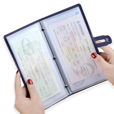 Imagem de Organizador de recibos de couro, organizador de cupons com 20 bolsos, porta-recibos multiuso com porta-cartão de crédito, porta-cupons estilo carteira evita perda ou dano de recibos e cupons (azul)