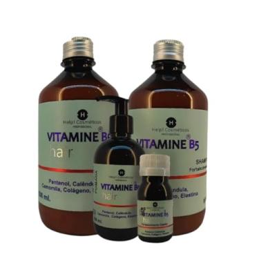Imagem de Kit Vitamine B5 Panthenol (4 Itens: Força, Brilho, Tratamento) Original Help Cosméticos, Hidratação, Fortalecimento e Recuperação Capilar, Fios Saudáveis e Radiantes, Combate ao Frizz e Quebra