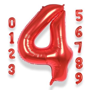 Imagem de Balão Número 4 Gigante Vermelho - 40 Polegadas - Foil e Hélio