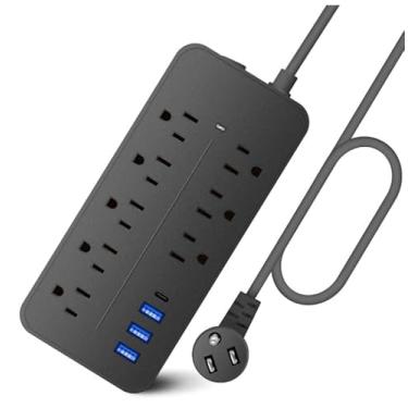 Imagem de Filtro De Linha Com Protetor Contra Surtos E Cabo De Extensão Com 8 Tomadas E 3 Portas Usb, Cabo De Alimentação De 2 Pés (1625 W/13 A), 2700 Joules, Listado Pela Etl, Preto