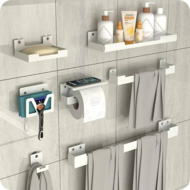 Imagem de Kit Acessórios Para Banheiro Com Ventosa 7 Peças Branco ELG